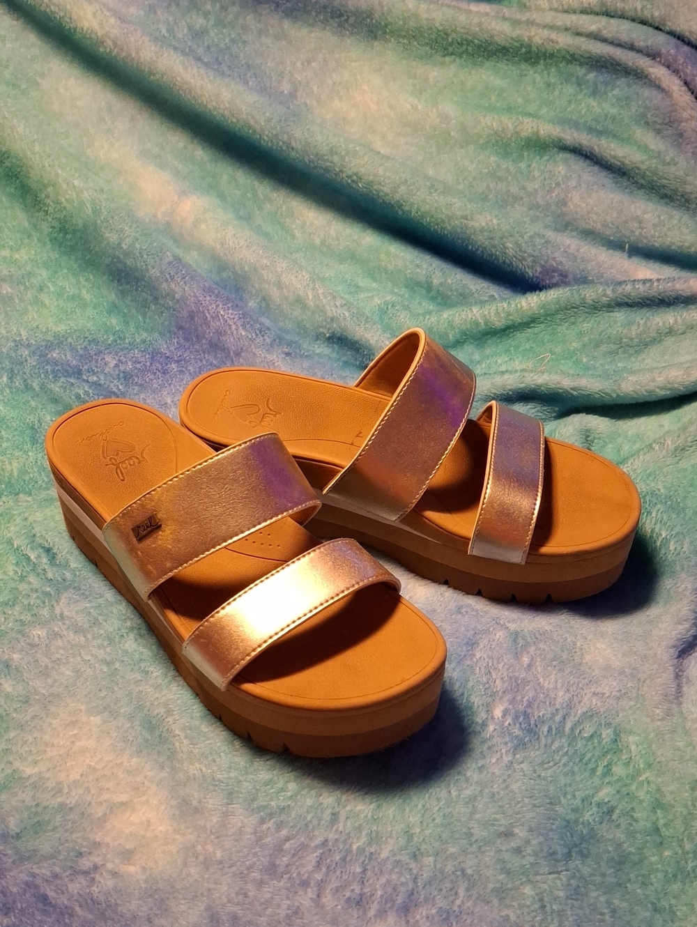 Reef Women's Metallic Gold Double-Strap Platform Slides